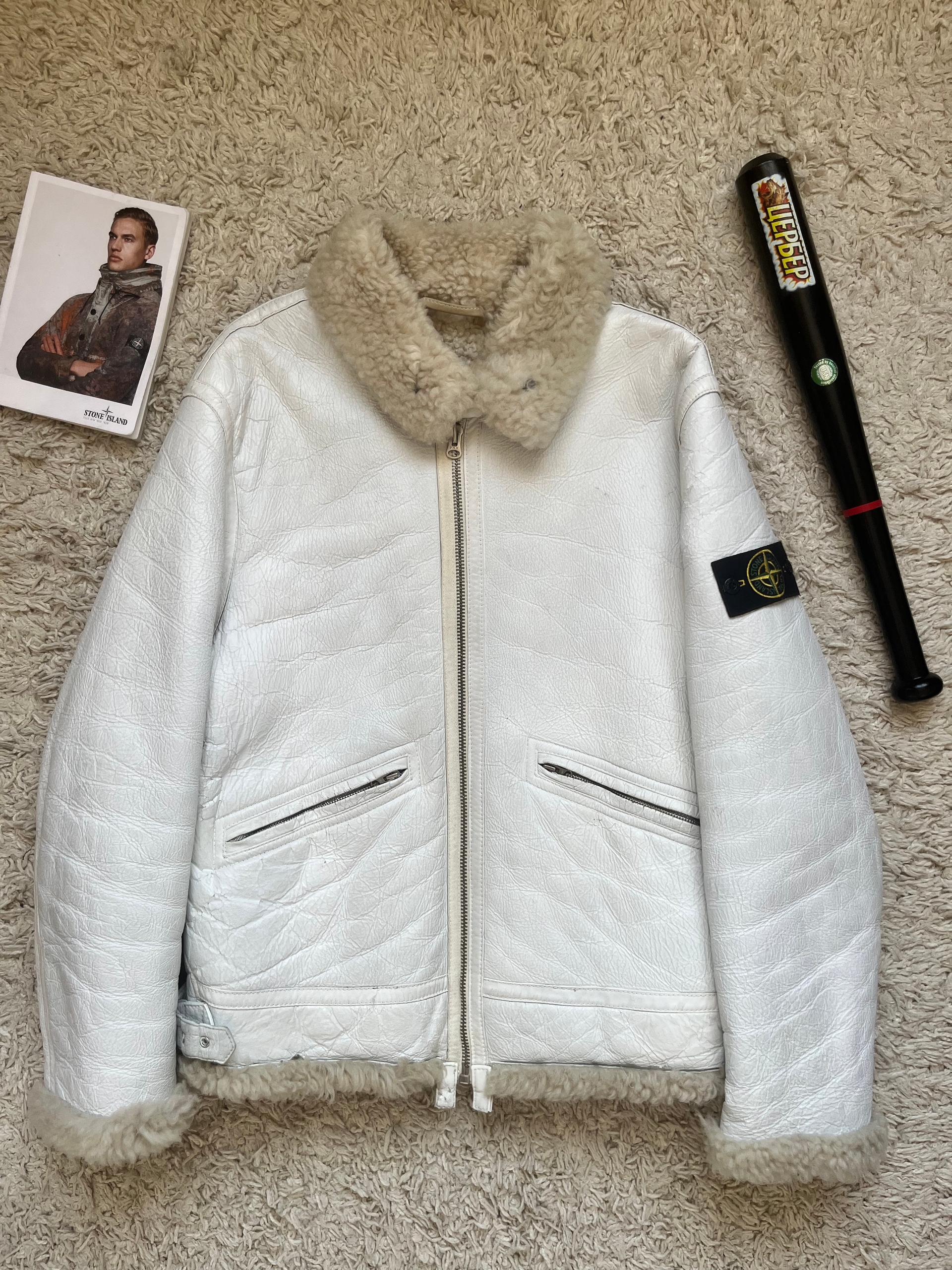 Stone Island White Leather Sheepskin Coat 2006AW